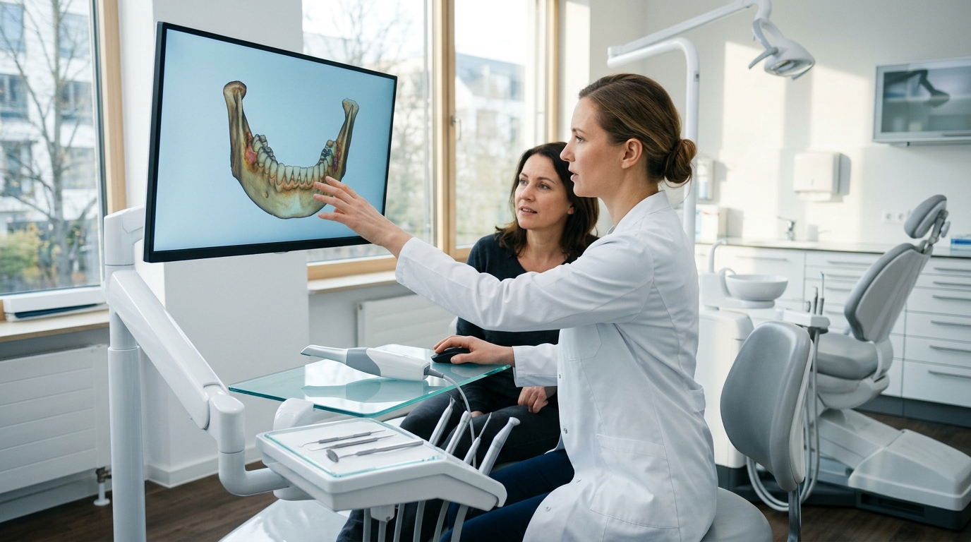 Escaneo dental digital en tres dimensiones mostrado en pantalla durante el diseño de sonrisa