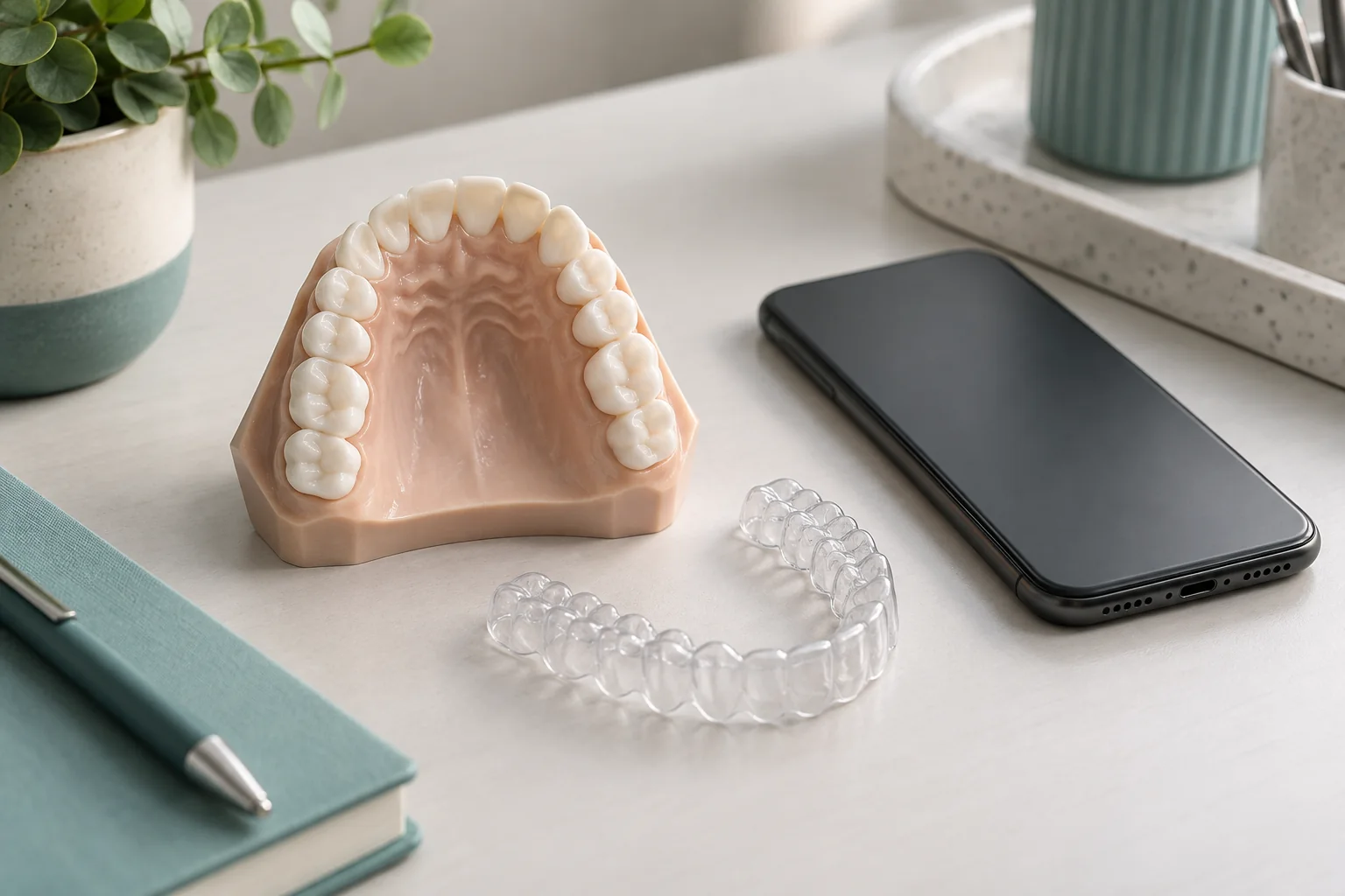 Modelo dental y materiales para explicar tratamientos sin inferir diagnósticos